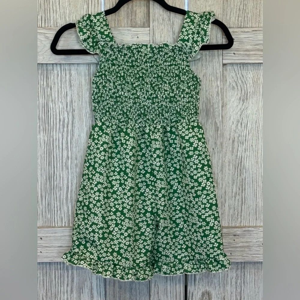 Unbranded Green Floral Romper for Little Girls Sz 7 (130)